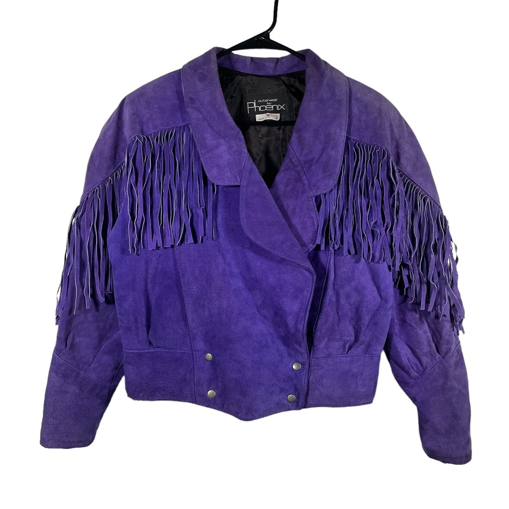 Vintage 80s Outerwear by Phoenix Purple Fringe Suede Leather Western Jacket